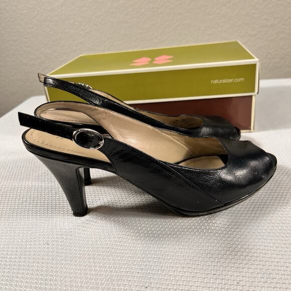 naturalizer womens 8M comfort "ivy" leather adjustable slingback 3" heel pumps. - Picture 2 of 10